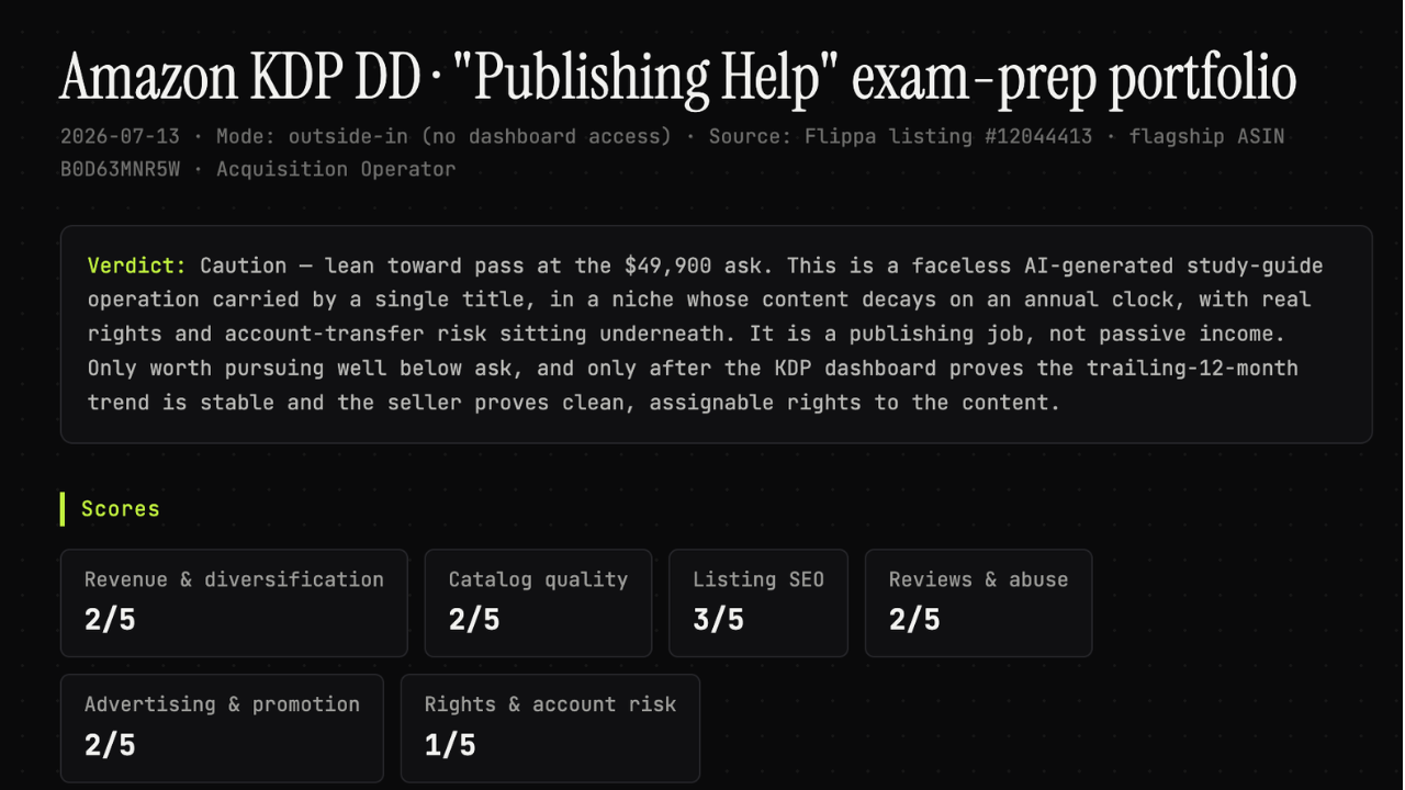 Amazon KDP Due Diligence report