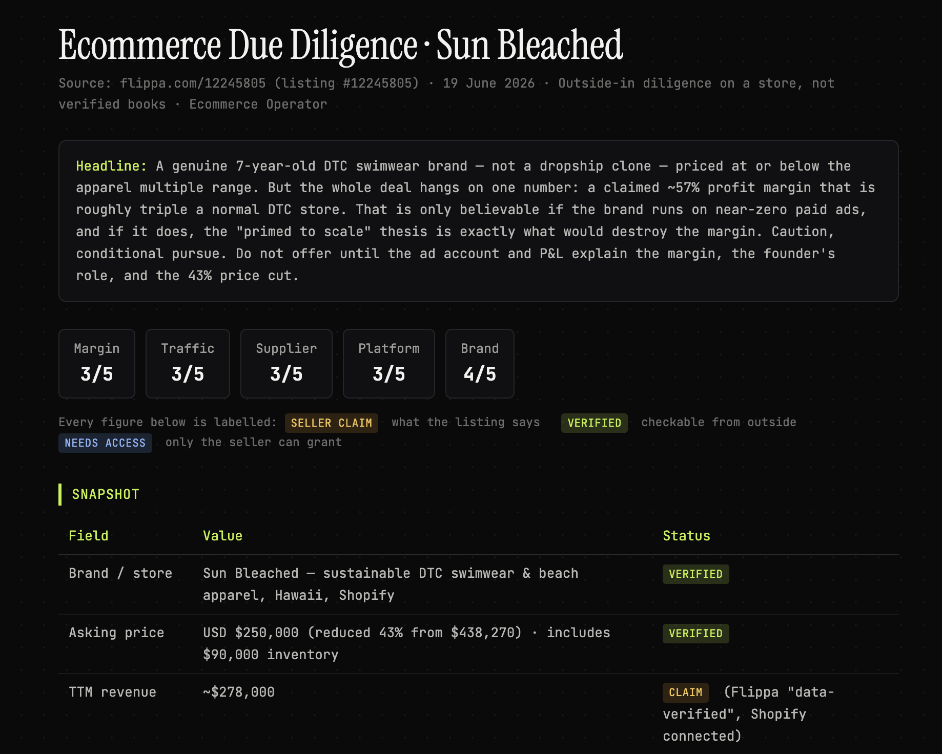 Ecommerce Due Diligence report