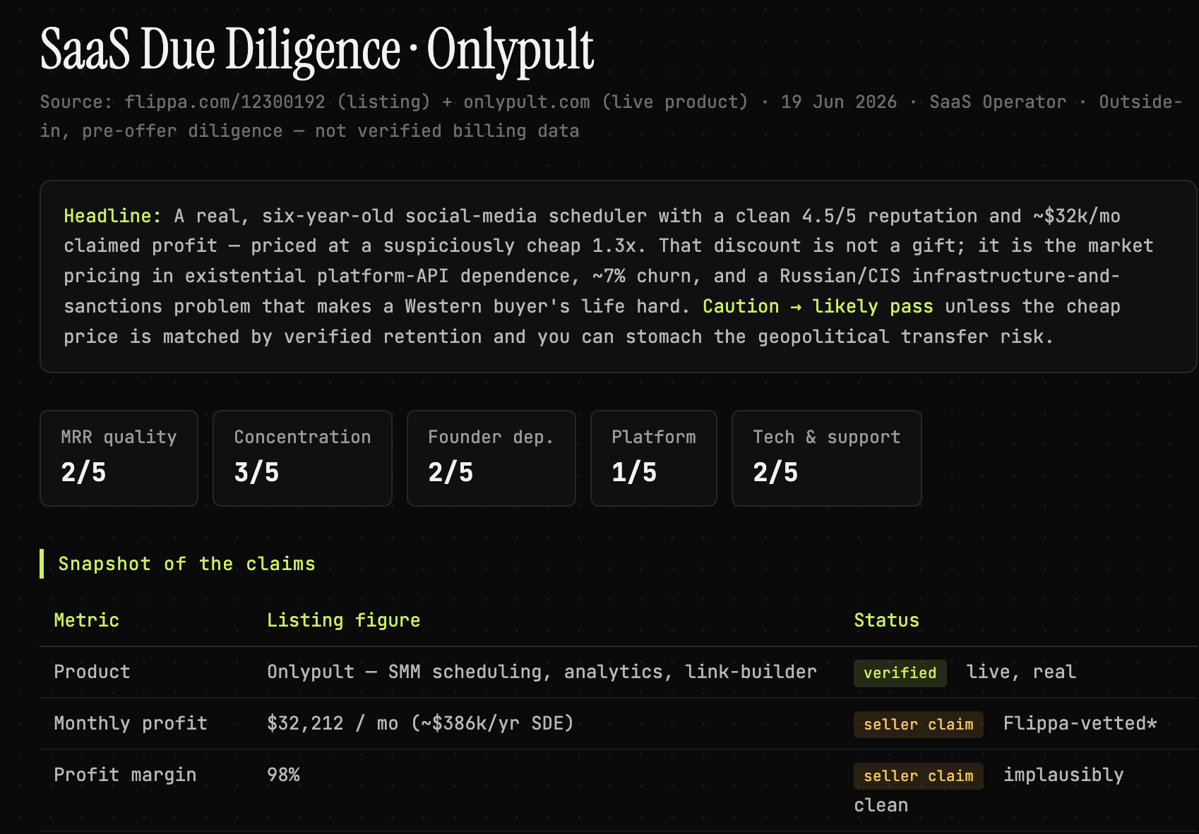 SaaS Due Diligence report