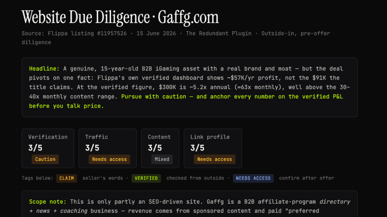 Website Due Diligence report