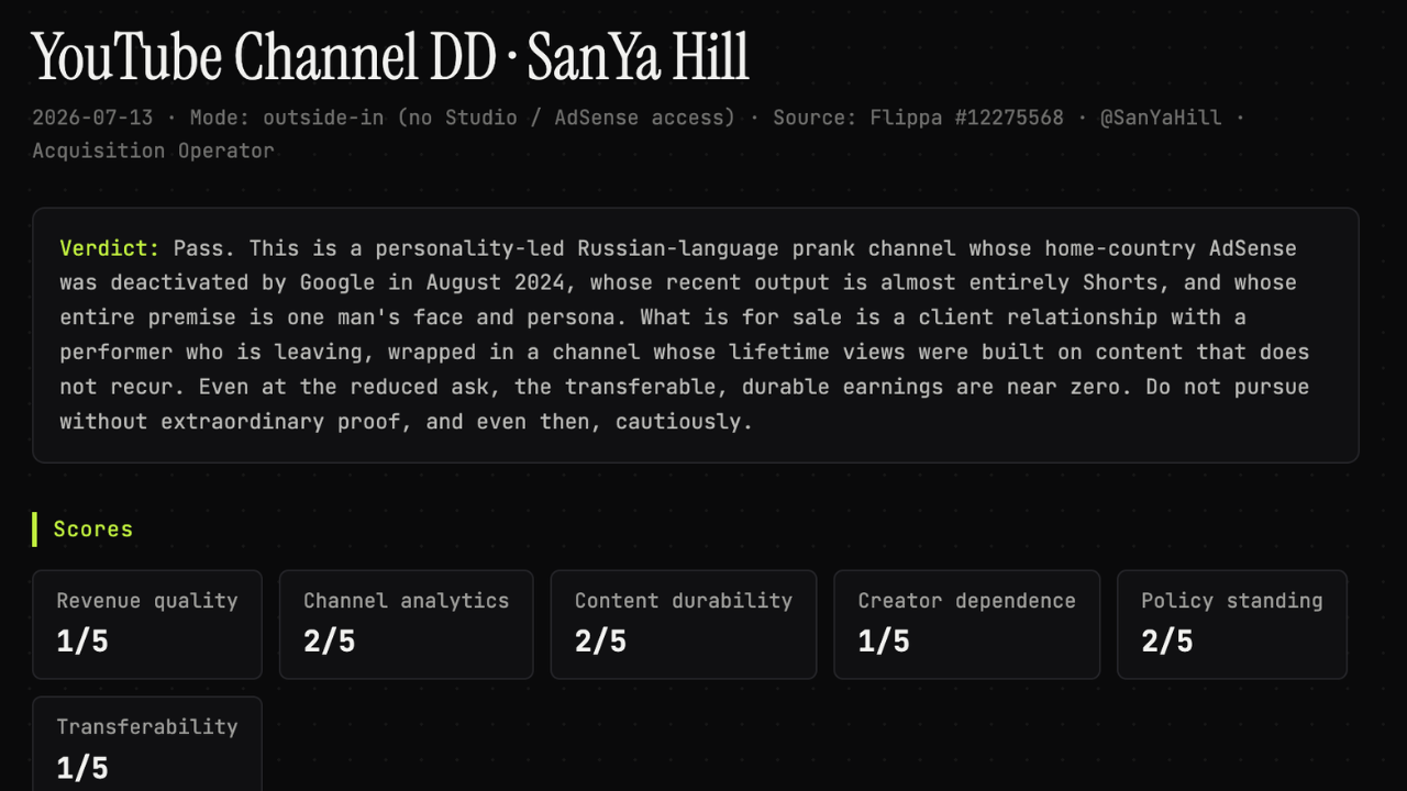 YouTube Channel Due Diligence report
