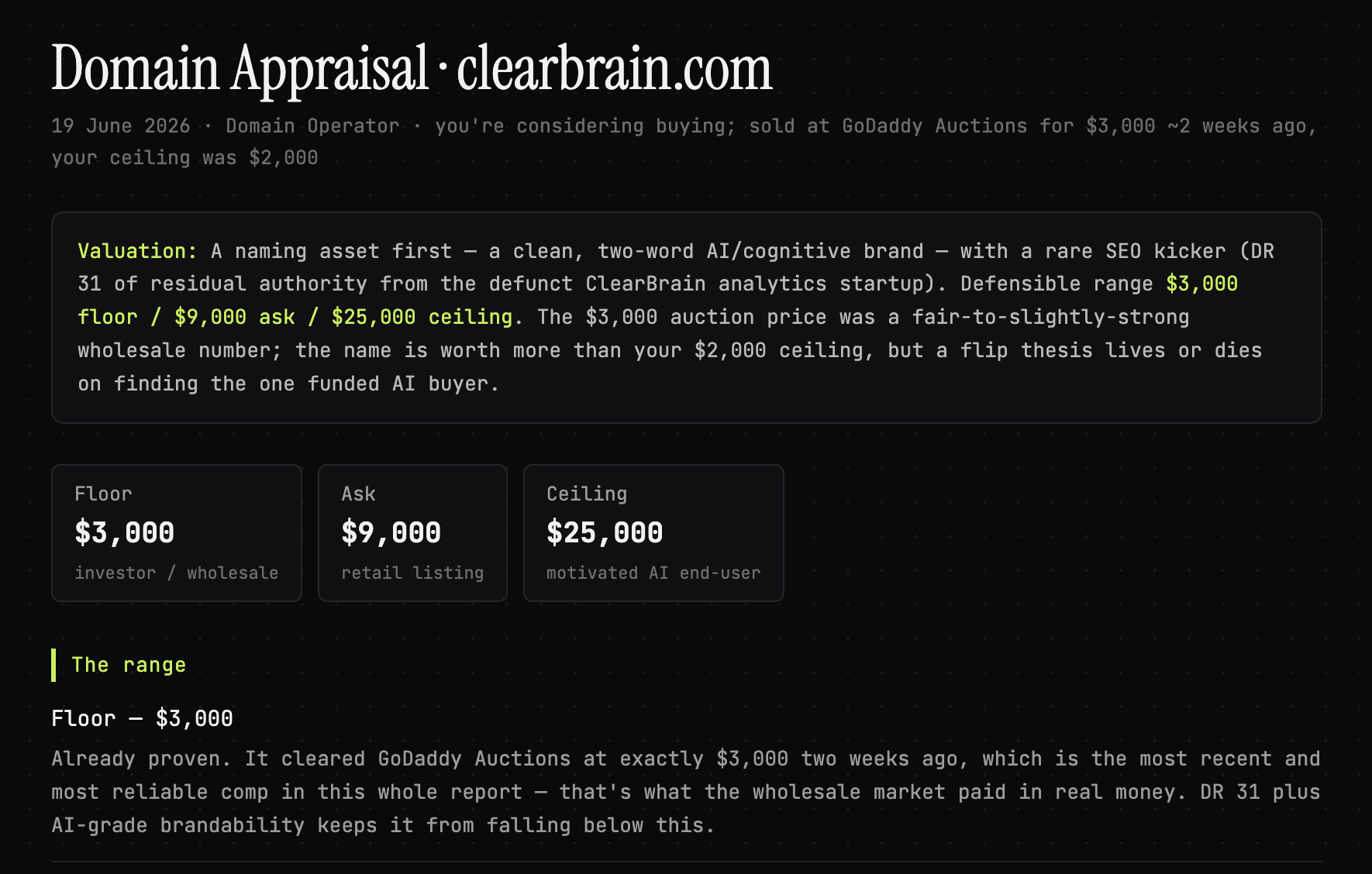 Domain Appraiser valuation report