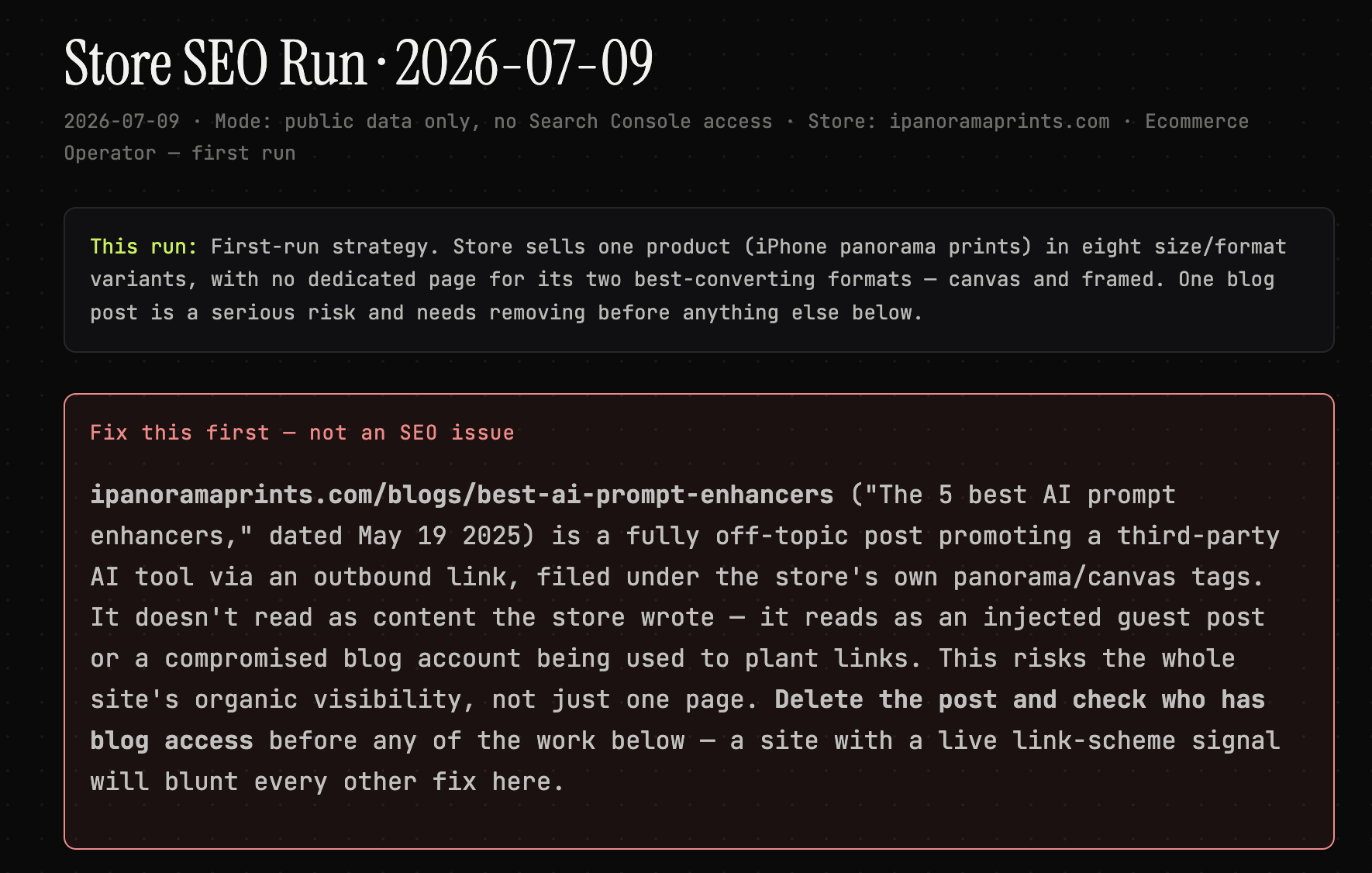 Ecommerce SEO Worker output