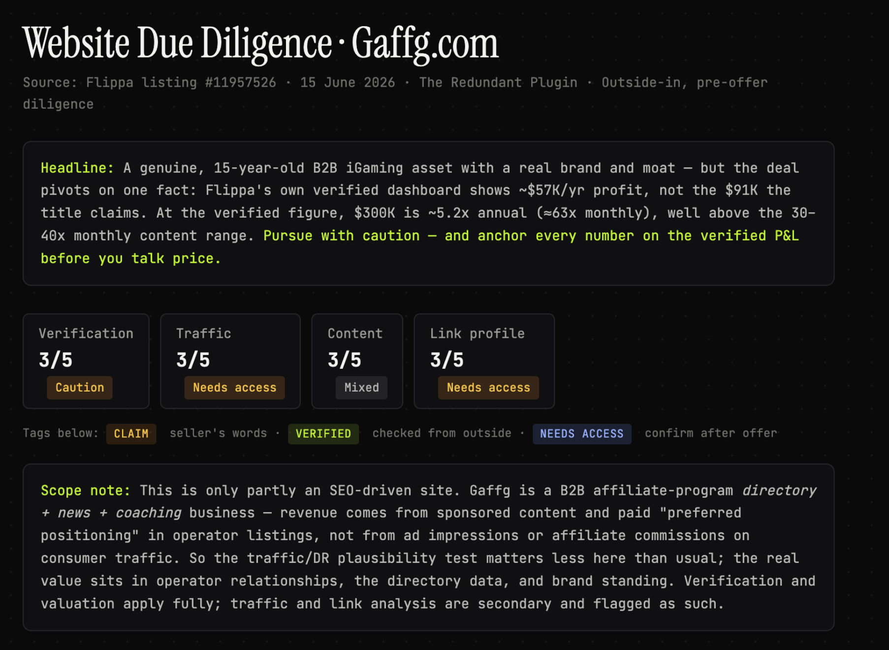 Website Due Diligence report