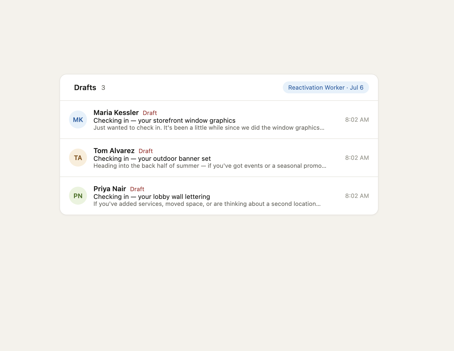 Customer Reactivation Worker draft