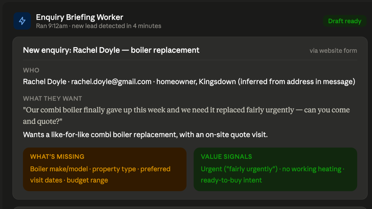 New Enquiry Briefing Writer output