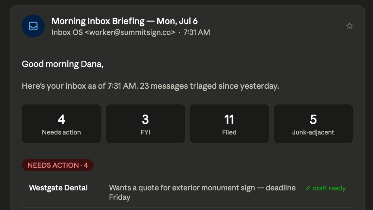 Inbox OS morning briefing
