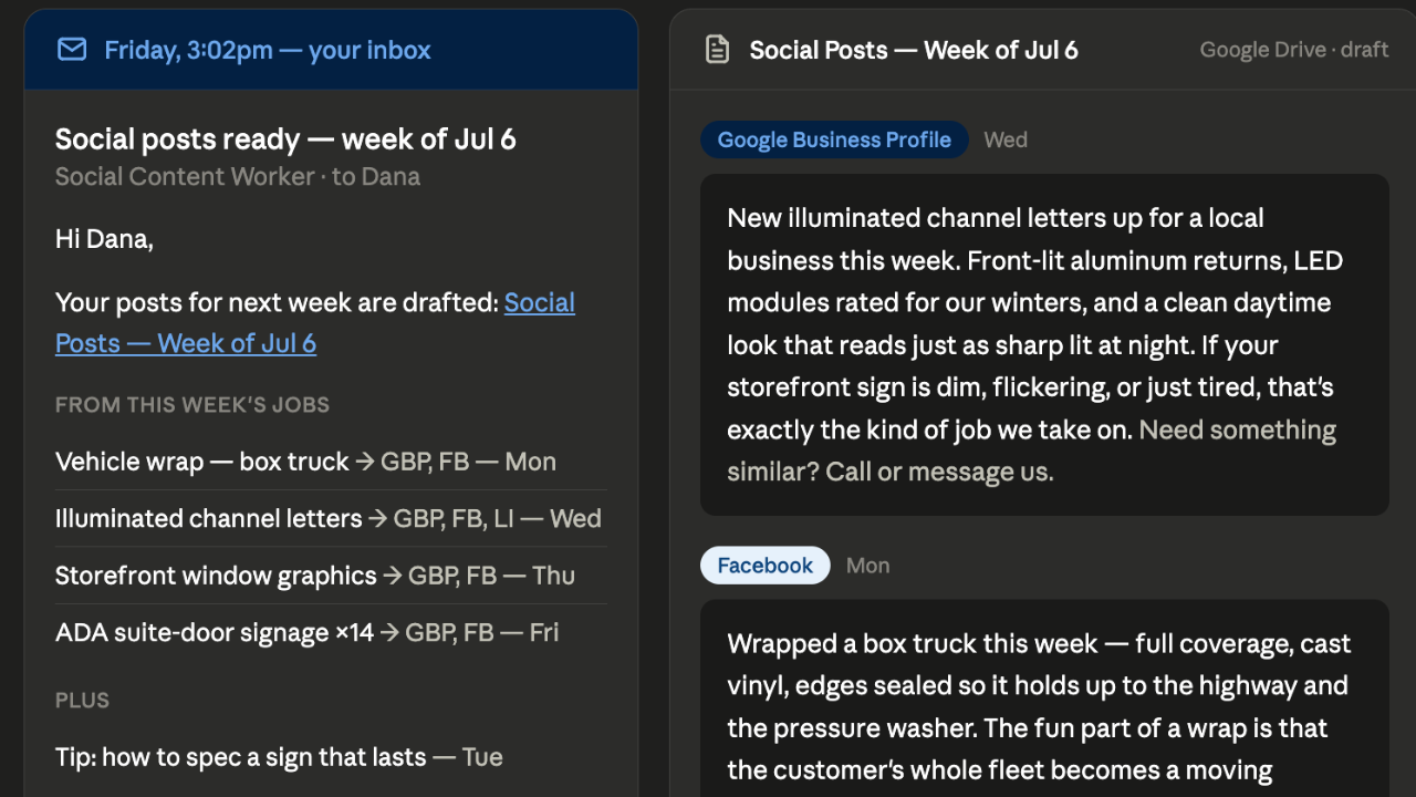 Social Content Worker drafts