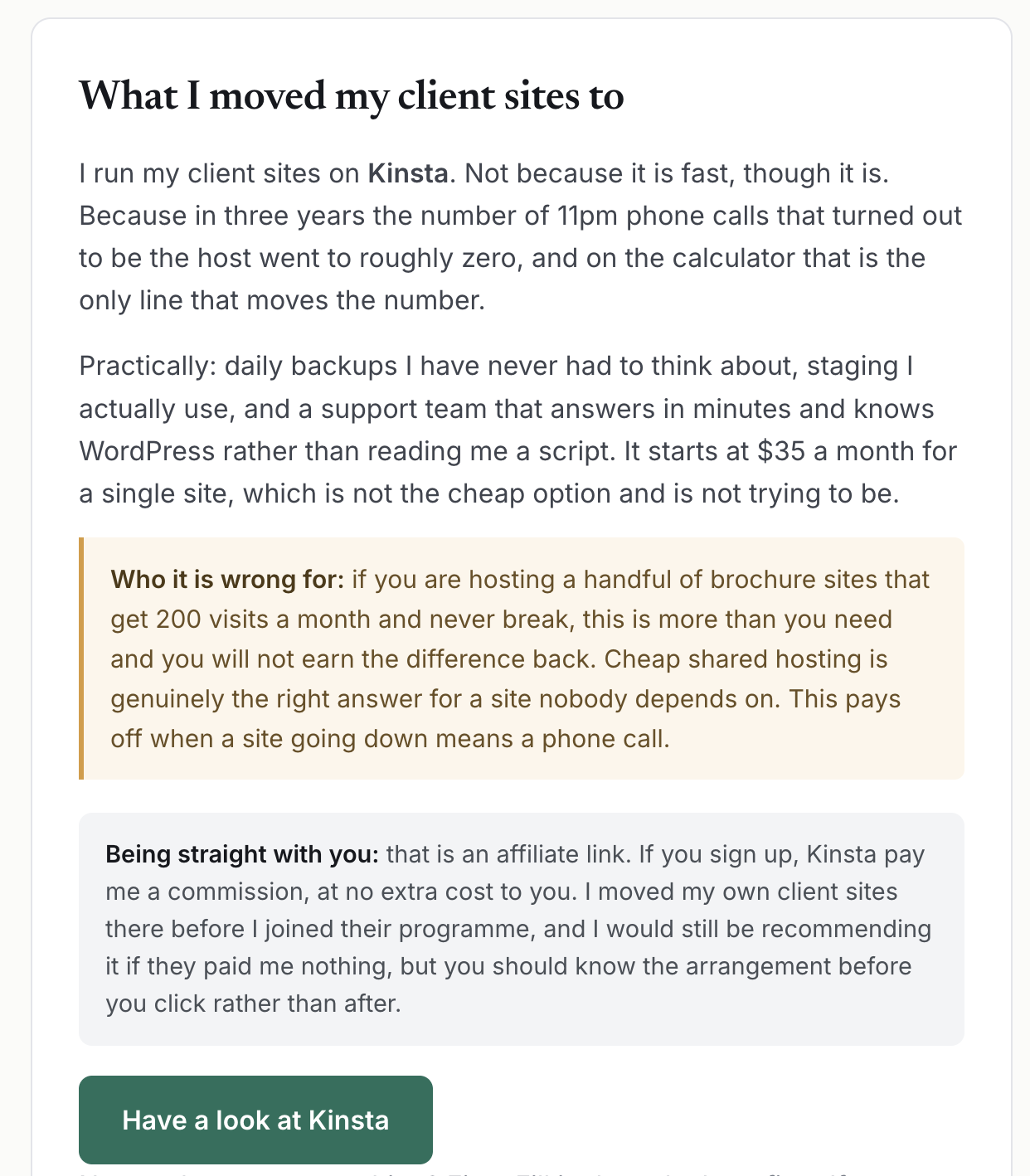 Lead Magnet Builder: the thank-you page carrying the first recommendation, with the disclosure next to the link